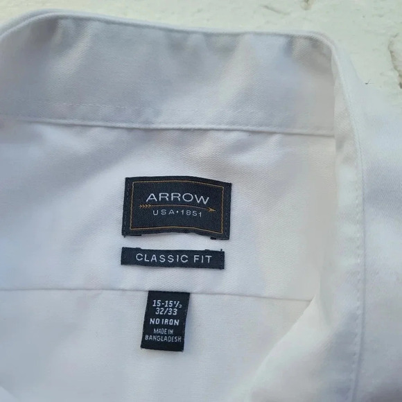 Arrow Classic Fit Button Down White Dress Shirt Size 15- 15.5 Mens 32/33 - Picture 2 of 9